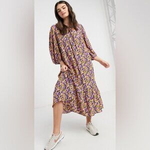 Floral Purple and Yellow Women's Dress